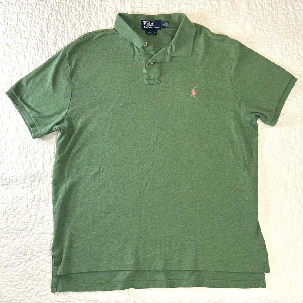 Polo Ralph Lauren Shirt Mens L Green Pink Pony Short Sleeve Golf Rugby Preppy